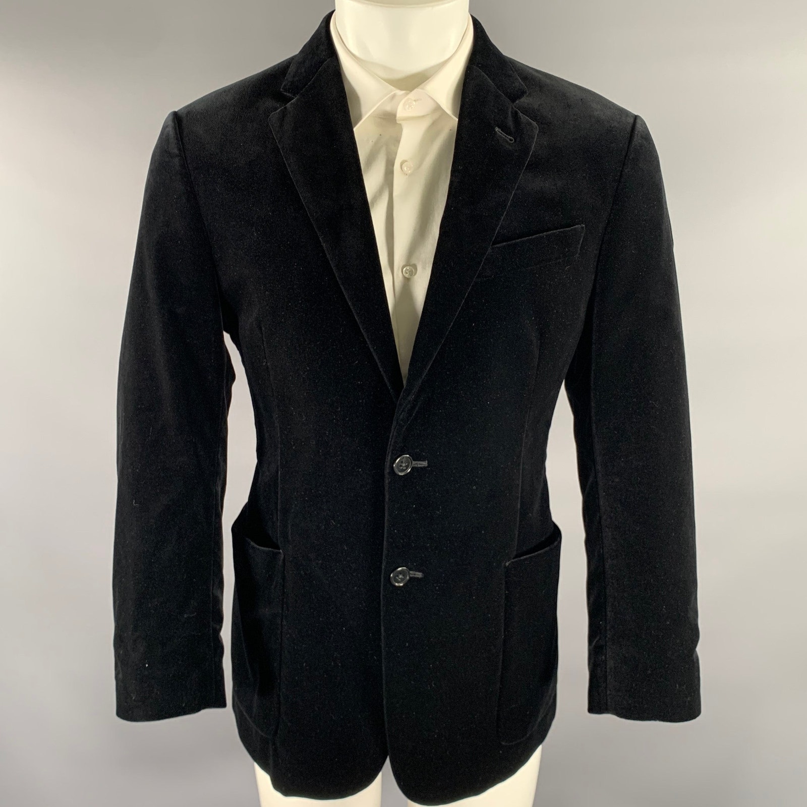 Armani Collezioni Size 40 Black Velvet Cotton Elastane Sport Coat